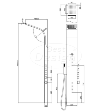 "Bridel" douchepaneel 1650x220 mm RVS-304 - Artikelnr.: 4007910