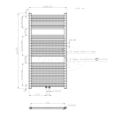 "Zero-Black" radiator Zwart 729 W 1200x600mm - Artikelnr.: 4008780