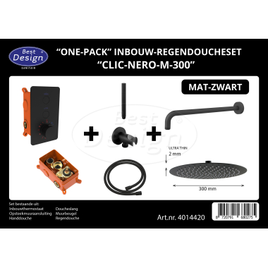 "One-Pack" inbouw-regendoucheset "Clic-Nero-M-300" mat-zwart - Artikelnr.: 4014420