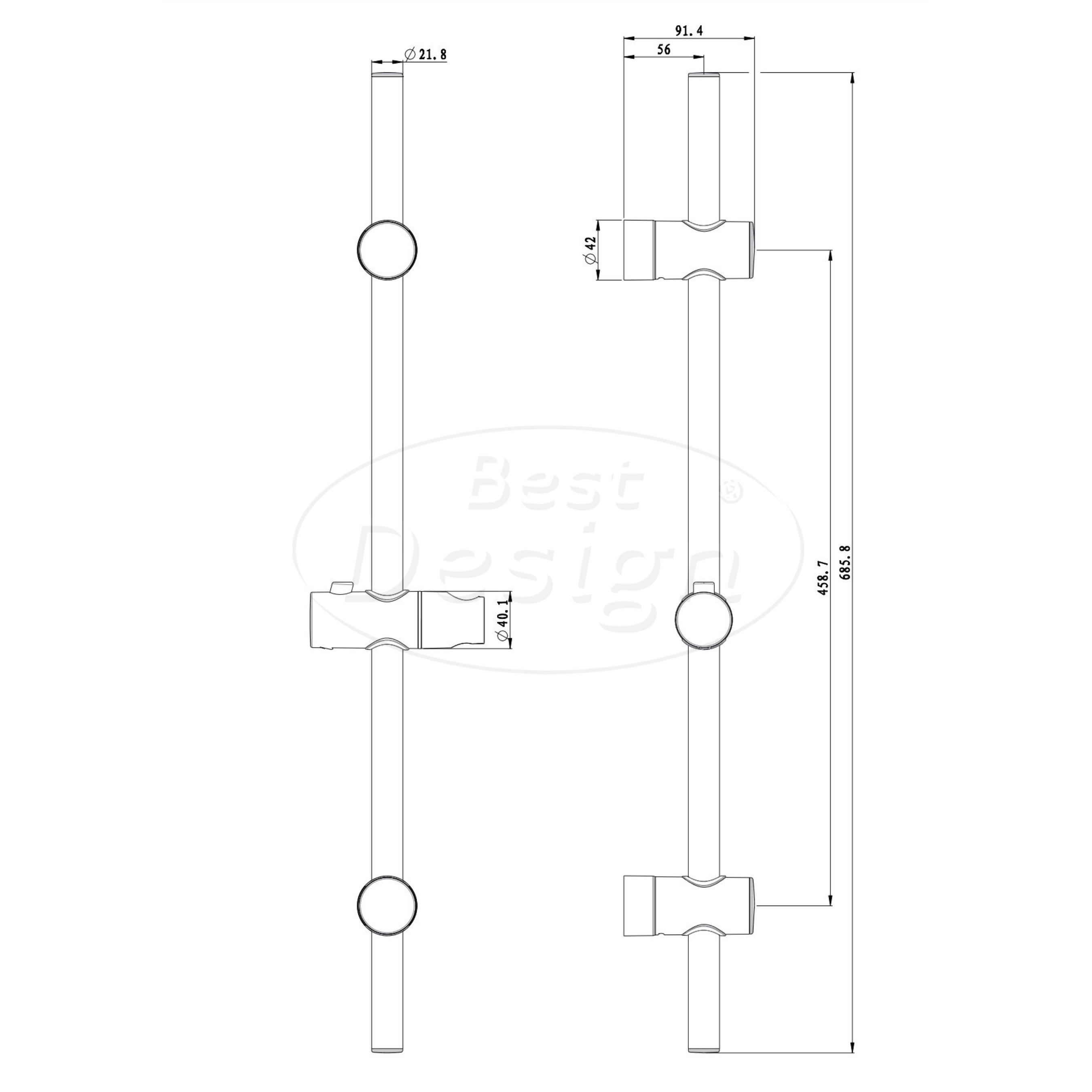 "Nero-Vita" douche-glijstang 68 cm mat-zwart - Artikelnr.: 4014220