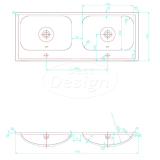 duo-wastafel 120 cm tbv. meubel "Bora" met 2 kraangaten - Artikelnr.: 4002100