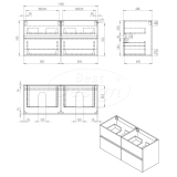 "Bora-Grey-Greeploos" meubel onderkast 4 laden zonder wastafel 120 cm - Artikelnr.: 4014620